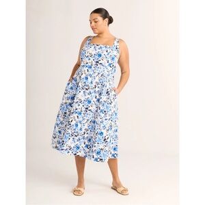 Free Assembly Cotton Sleeveless Square Neck Midi Dress 3X Floral Cottagecore